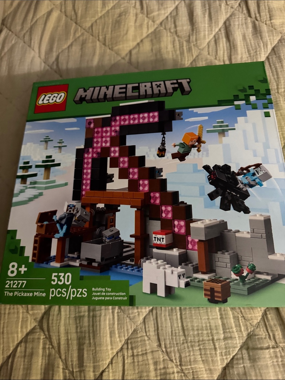 Lego Minecraft Pickaxe Mine Building Set - Pink, Brown, Black, Gray